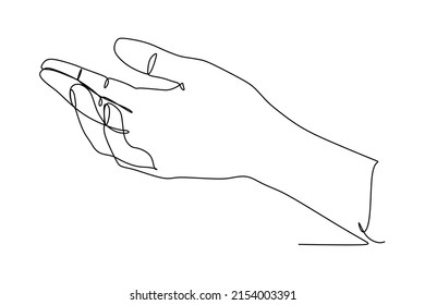 Continuous one line drawing of open palm. Sign or symbol of love, hope, caring, helping. Communication with hand gestures Single line draw design vector graphic illustration