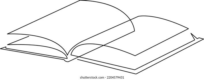 Continuous one line drawing open book. Vector illustration education supplies back to school theme.