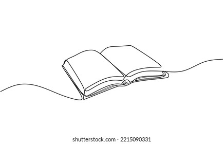 Continuous one line drawing open book with flying pages. Vector illustration education supplies back to school theme.