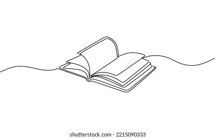 Continuous one line drawing open book with flying pages. Vector illustration education supplies back to school theme.