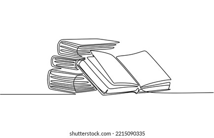 Continuous one line drawing open book with flying pages. Vector illustration education supplies back to school theme.