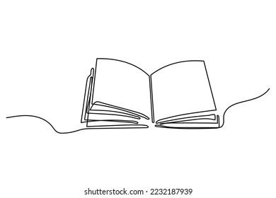 Continuous one line drawing open book with flying pages. Vector illustration education supplies back to school theme.