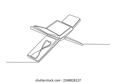 Continuous one line drawing open Quran on wooden board. Ramadan Concept. Single line draw design vector graphic illustration.