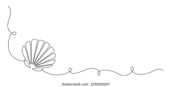 Continuous one line drawing of open oyster shell. Seashell symbol and banner of beauty spa and wellness salon in simple linear style. Editable stroke. Doodle Vector illustration