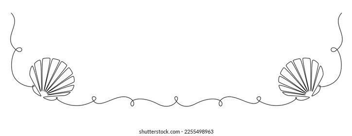 Continuous one line drawing of open oyster shell. Seashell symbol and banner of beauty spa and wellness salon in simple linear style. Editable stroke. Hand drawn Vector illustration