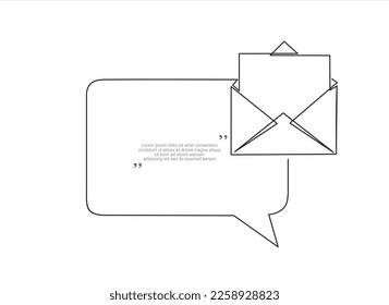 Continuous one line drawing of open envelope and speech bubble. Trendy line art vector on a white background. Vector illustration.