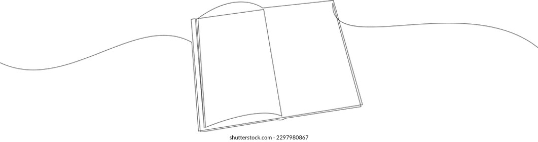 Continuous one line drawing of open book. Education supplies theme. Back to school concept. Vector illustration.