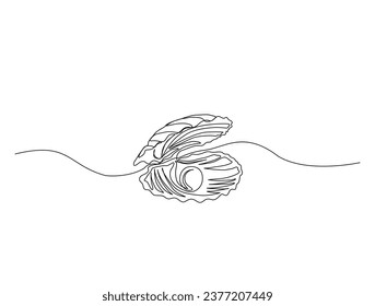 Continuous one line drawing of open pearl shell. Simple illustration of shell with pearl outline vector illustration