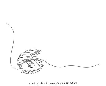 Continuous one line drawing of open pearl shell. Simple illustration of shell with pearl outline vector illustration