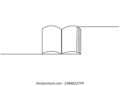 Continuous One line drawing of open book isolated outline vector art illustration