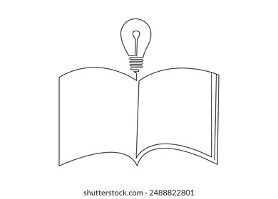 Continuous One line drawing of open book isolated outline vector art illustration