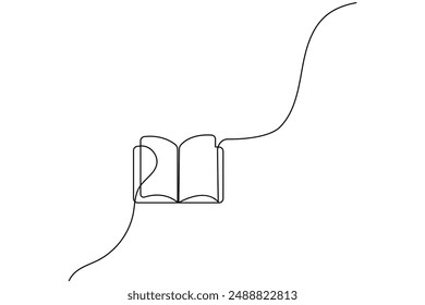 Continuous One line drawing of open book isolated outline vector art illustration