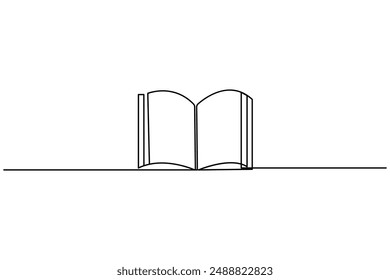 Continuous One line drawing of open book isolated outline vector art illustration