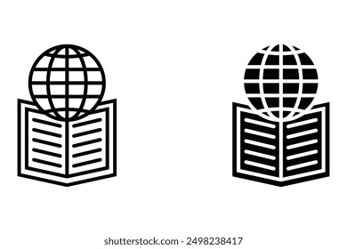 Continuous one line drawing of open Book and globe planet concept