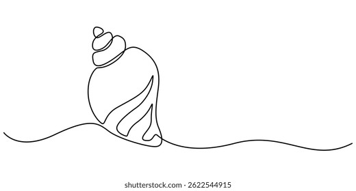 Desenho contínuo de uma linha de concha de ostra aberta com pérola, desenho contínuo de uma linha de concha de mar. Símbolo de concha. Banner de salão de beleza e bem-estar em estilo linear simples. Ilustração vetorial