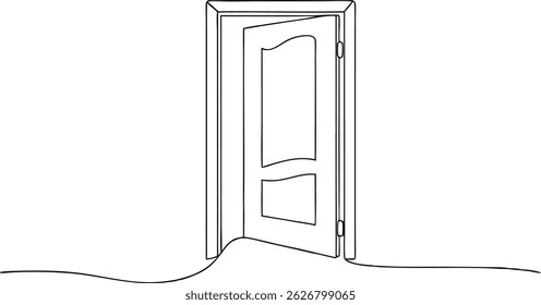 continuous one line drawing of an open  door slightly ajar, elegant modern design symbolizing entry, opportunity, and transition