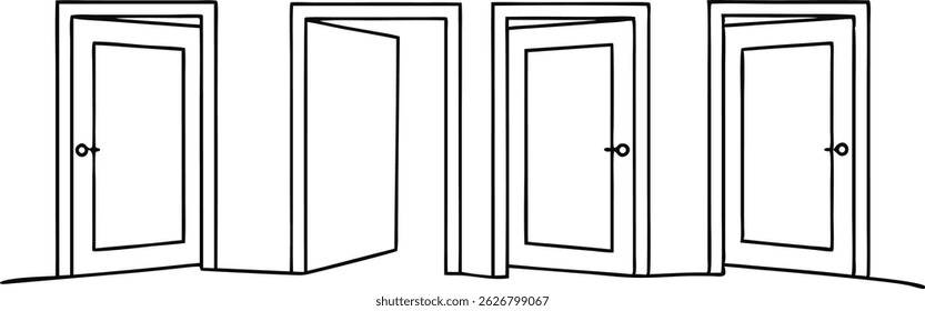 continuous one line drawing of an open  door slightly ajar, elegant modern design symbolizing entry, opportunity, and transition