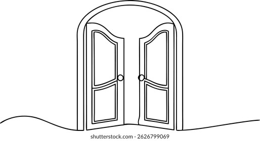continuous one line drawing of an open  door slightly ajar, elegant modern design symbolizing entry, opportunity, and transition