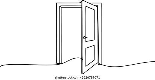 continuous one line drawing of an open  door slightly ajar, elegant modern design symbolizing entry, opportunity, and transition