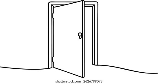 continuous one line drawing of an open  door slightly ajar, elegant modern design symbolizing entry, opportunity, and transition
