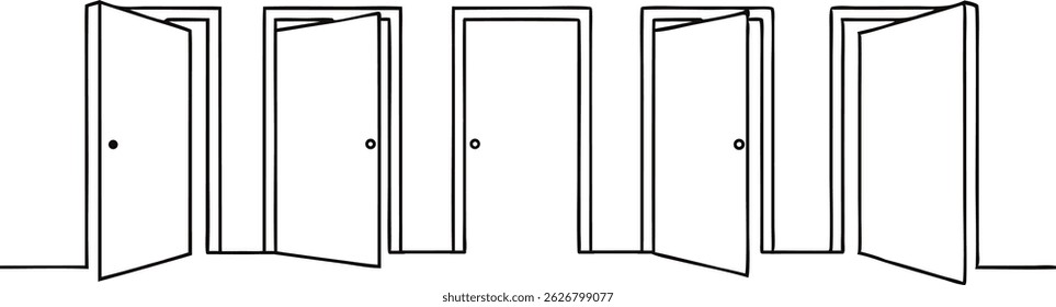 continuous one line drawing of an open  door slightly ajar, elegant modern design symbolizing entry, opportunity, and transition