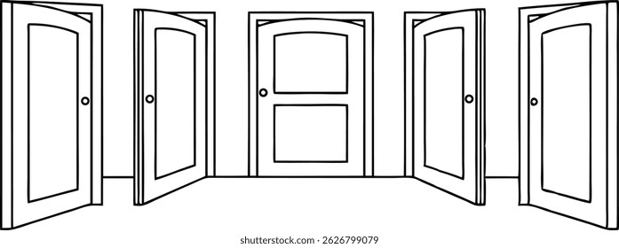 continuous one line drawing of an open  door slightly ajar, elegant modern design symbolizing entry, opportunity, and transition