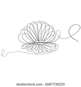 Continuous one line drawing of open oyster shell. Seashell symbol and banner of beauty spa and wellness salon in simple linear style. Editable stroke. Outline Vector illustration