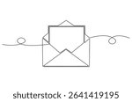 Continuous one line drawing of Opened mail envelope. Single line drawing illustration of Letter in opened envelope. Email Communication concept vector art. Doodle line illustration.