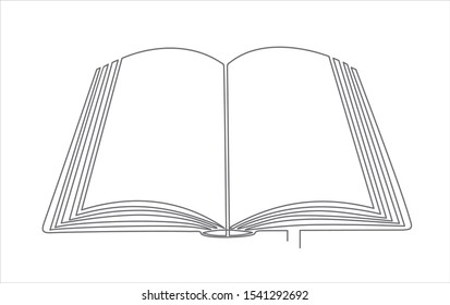 Continuous one line drawing of opened book vector illustration.