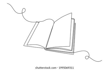 Continuous one line drawing Opened book. Education study and knowledge library concept. Vector illustration