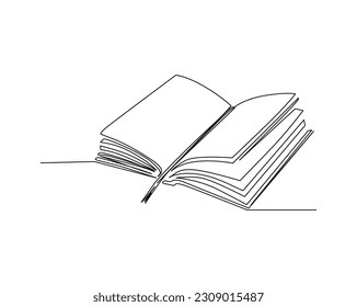 Continuous one line drawing of opened book. Education book line art vector illustration, idea and intelligence concept.  Editable stroke.