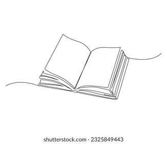 Continuous one line drawing of opened book. Education book line art vector illustration, idea, school and intelligence concept.  Editable stroke.