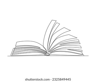 Continuous one line drawing of opened book. Education book line art vector illustration, idea, school and intelligence concept.  Editable stroke.