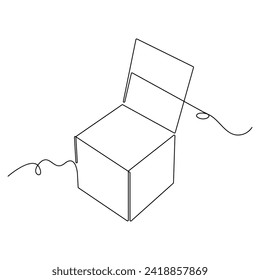 Continuous one line drawing of opened donation box minimalist concept of help support and volunteer activity in simple art drawing and illustration
