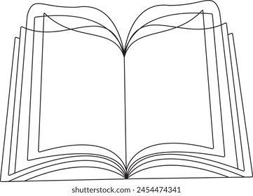 Continuous one line drawing of opened book. Education book line art vector illustration, idea, school and intelligence concept. Editable stroke.