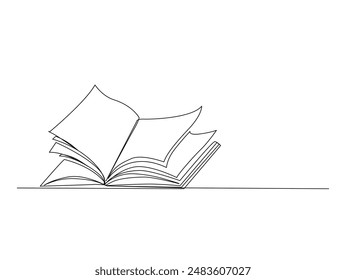 Continuous one line drawing of opened book. Book outline vector illustration. Editable stroke.