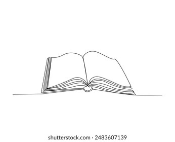 Continuous one line drawing of opened book. Book outline vector illustration. Editable stroke.