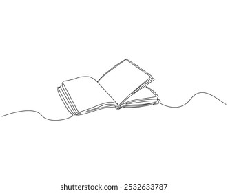 Continuous one line drawing of opened book. One line drawing illustration of world book day. Education and knowledge concept line art. Editable outline