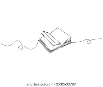 Continuous one line drawing of opened book. One line drawing illustration of world book day. Education and knowledge concept line art. Editable outline