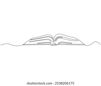 Continuous one line drawing of opened book. One line drawing illustration of book open. Education, idea, school concept single line. Editable outline