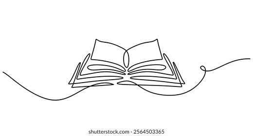 Continuous one line drawing of an opened book. Symbolizing knowledge, learning, and personal growth. Vector illustration hand drawn.