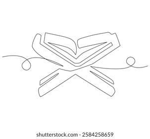 Continuous one line drawing of opened Quran. Single line drawing illustration of muslim holy book. Muslim ramadan kareem concept vector art. Doodle line illustration.

