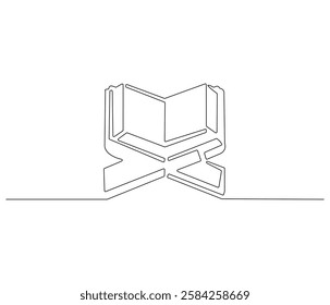 Continuous one line drawing of opened Quran. Single line drawing illustration of muslim holy book. Muslim ramadan kareem concept vector art. Doodle line illustration.

