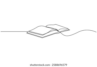 Continuous one line drawing of opened book. One line drawing illustration of book open, Open book continuous one line drawing illustration.