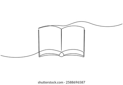 Continuous one line drawing of opened book. One line drawing illustration of book open, Open book continuous one line drawing illustration.