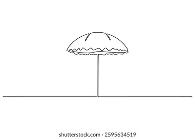 Continuous one line drawing of opened umbrella. Single line drawing illustration of umbrella protection for rain and uv. Summer holiday concept vector art. Doodle line illustration.
