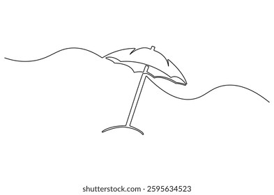 Continuous one line drawing of opened umbrella. Single line drawing illustration of umbrella protection for rain and uv. Summer holiday concept vector art. Doodle line illustration.
