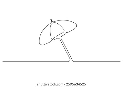 Continuous one line drawing of opened umbrella. Single line drawing illustration of umbrella protection for rain and uv. Summer holiday concept vector art. Doodle line illustration.
