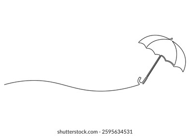 Continuous one line drawing of opened umbrella. Single line drawing illustration of umbrella protection for rain and uv. Summer holiday concept vector art. Doodle line illustration.
