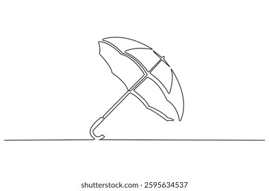 Continuous one line drawing of opened umbrella. Single line drawing illustration of umbrella protection for rain and uv. Summer holiday concept vector art. Doodle line illustration.
